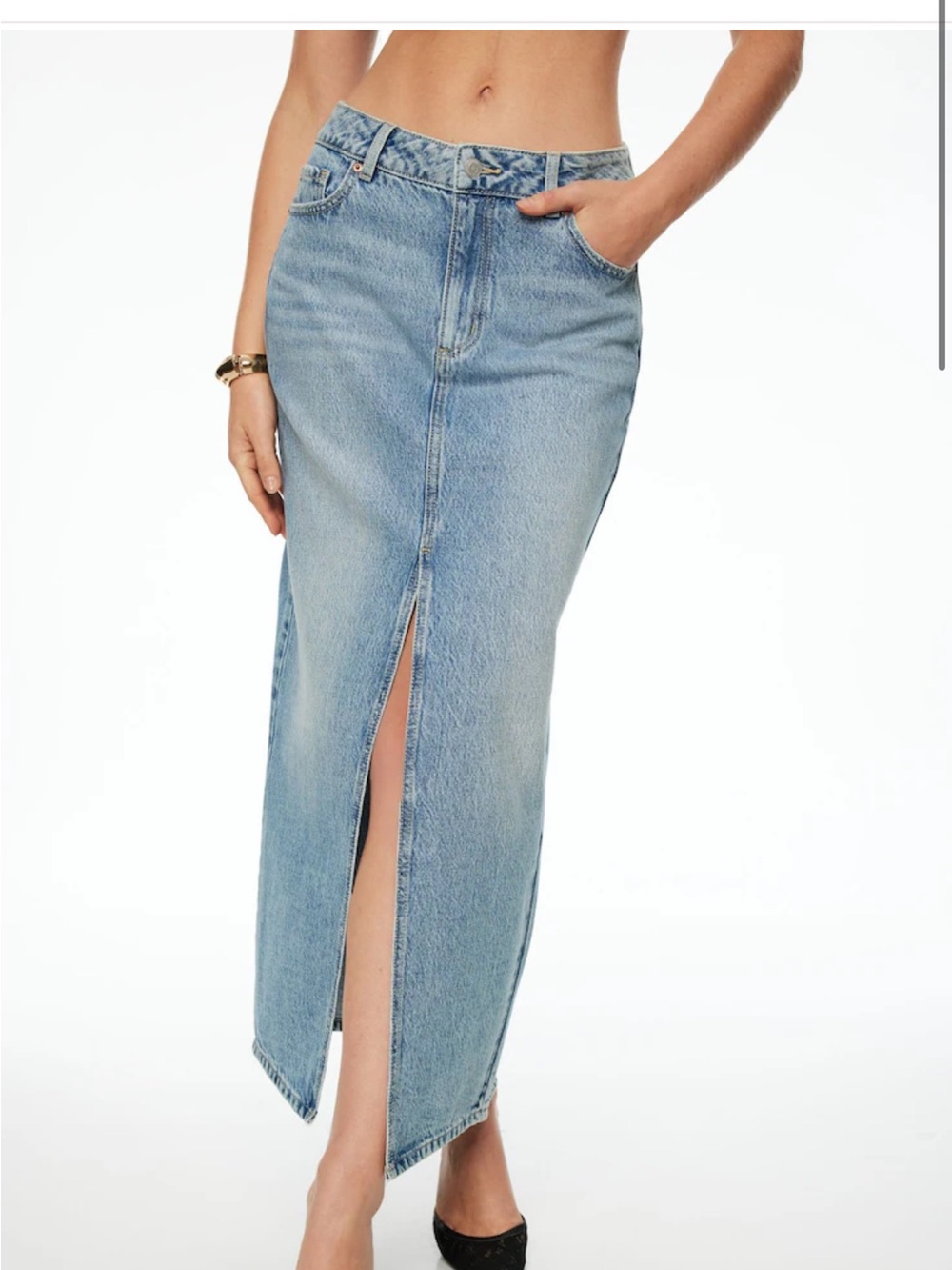 Light Wash Dynamite Denim Maxi Skirt with Front Slit Size Medium
